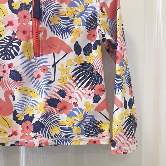 RuffleButts Tropical Flamingo Long Sleeve Rash Guard Swim Top Girls Size 4T - Picture 4 of 8